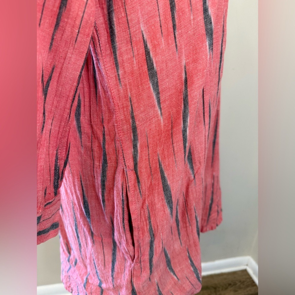Pinkish Red Striped Linen Button-Front Top - Picture 6 of 11
